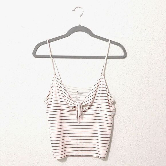 American Eagle outfitters candy stripe tie front crop top size: Large - Picture 1 of 16